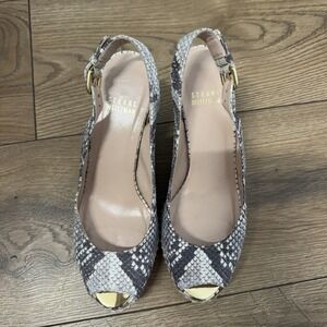 Stuart Weitzman Snakeskin Espadrille Wedge Slingback Heels 5.5